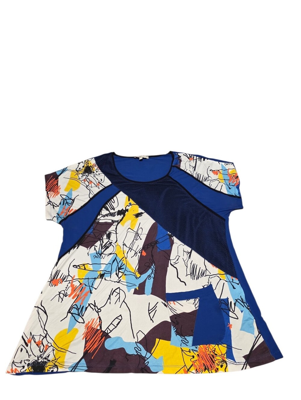 Alain Murati Vintage Abstract Print Mesh Overlay 80s Front Pocket Top EUC Sz XL